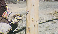 Eyelets drilled through the fence posts provided a place to feed the wire.